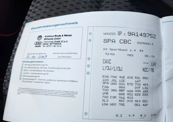 Audi A3 cena 26499 przebieg: 192000, rok produkcji 2009 z Błażowa małe 379